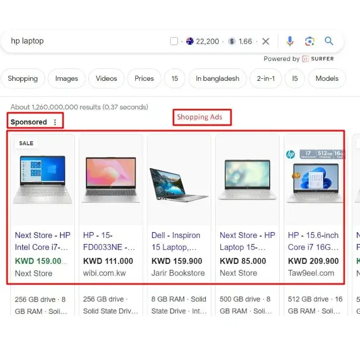 shopping adds on serp