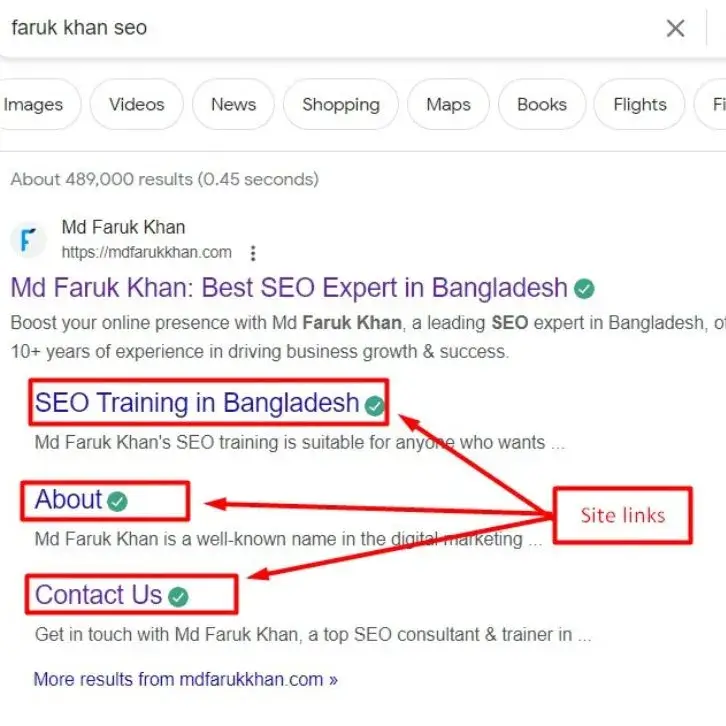 site links on SERP
